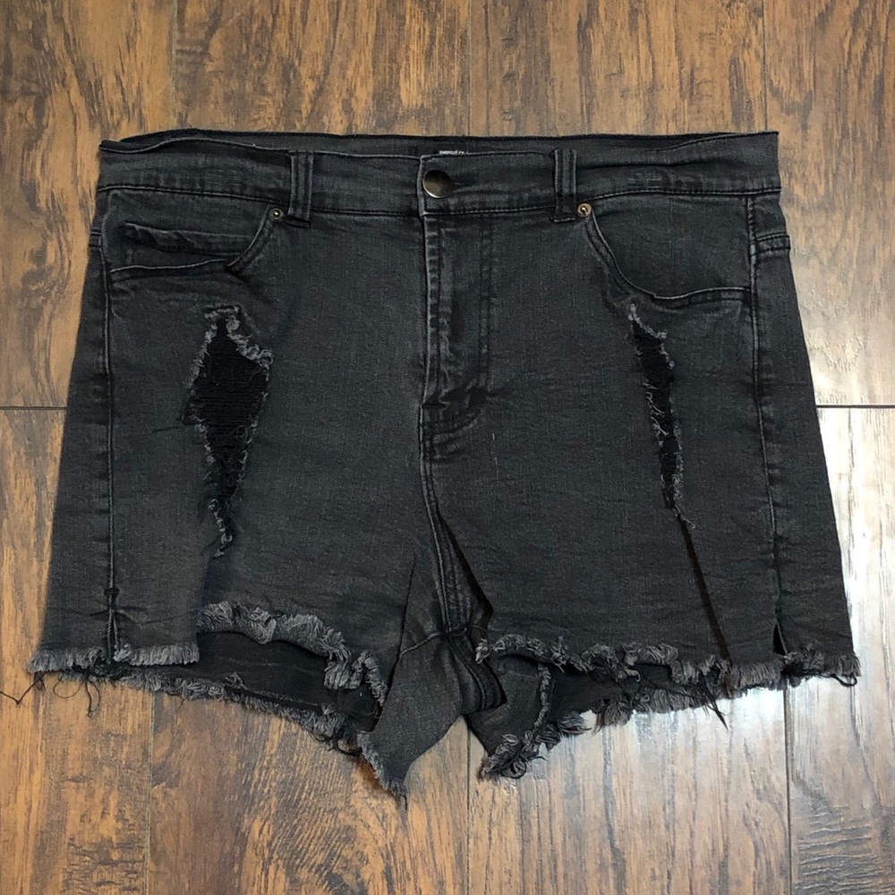 Forever 21+ Faded Black Ripped Jean Shorts Size 14